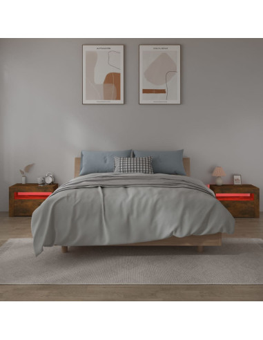 Comodini 2 pz con Luci LED Rovere Fumo 60x35x40 cm