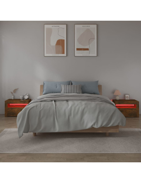 Comodini 2 pz con Luci LED Rovere Fumo 60x35x40 cm