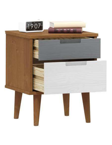 Comodino Marrone MOLDE 40x35x48 cm in Legno Massello di Pino