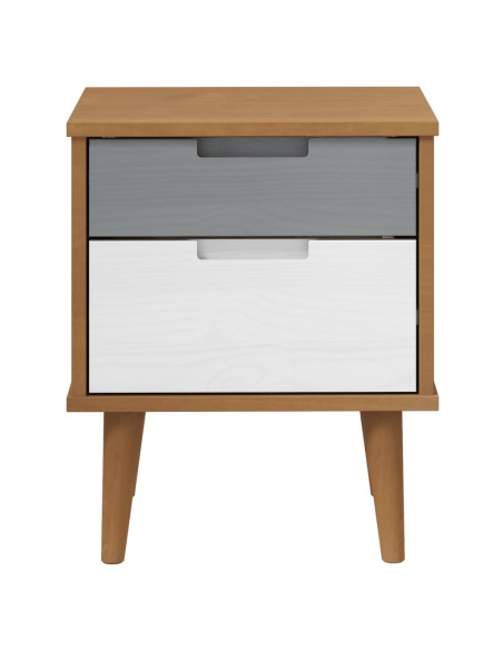 Comodino Marrone MOLDE 40x35x48 cm in Legno Massello di Pino