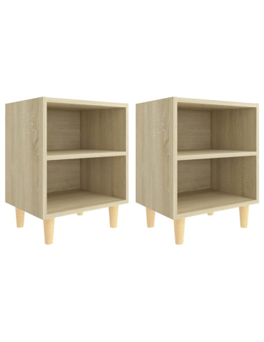 Comodini Gambe in Legno Massello 2pz Rovere Sonoma 40x30x50cm