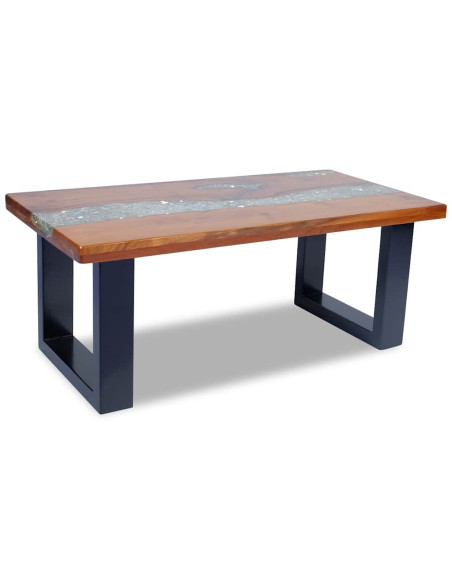 Tavolino da Salotto in Legno di Teak e Resina 100x50 cm