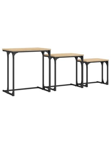 Tavolini Impilabili 3 pz Rovere Sonoma in Legno Multistrato