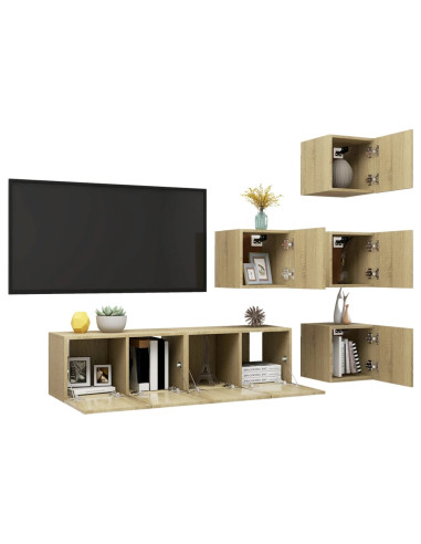 Set di Mobili Porta TV 6 pz Rovere Sonoma in Legno Multistrato