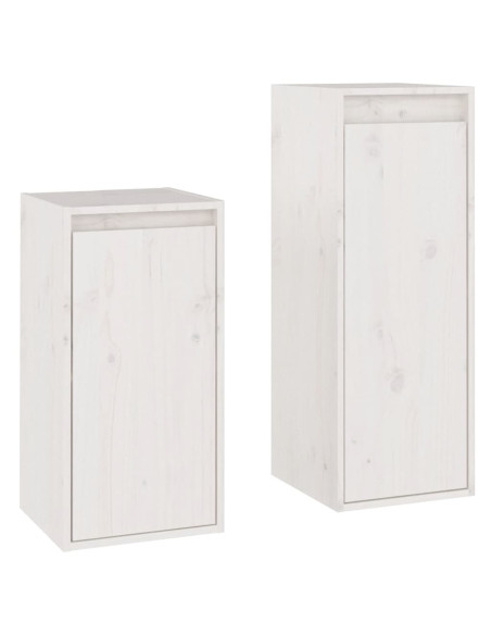 Mobili Porta TV 2 pz Bianchi in Legno Massello di Pino