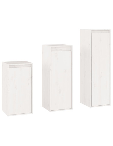 Mobili Porta TV 3 pz Bianco in Legno Massello di Pino