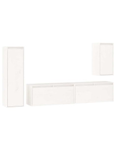 Mobili Porta TV 4 pz Bianchi in Legno Massello di Pino