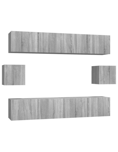 Set di Mobili Porta TV 6 pz Grigio Sonoma in Legno Multistrato