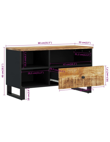 Mobile TV 80x33x46cm Legno Massello Mango e Legno Multistrato