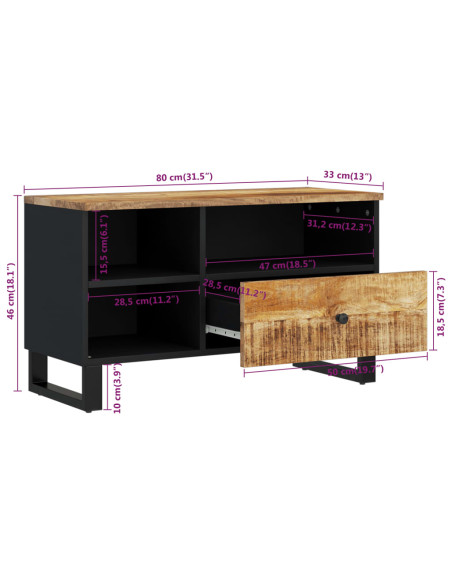 Mobile TV 80x33x46cm Legno Massello Mango e Legno Multistrato
