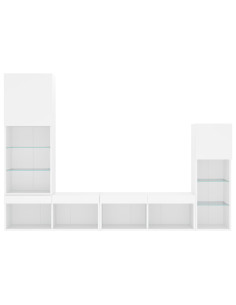 Mobili TV a Muro con LED 4pz Bianchi in Legno Multistrato