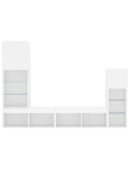 Mobili TV a Muro con LED 4pz Bianchi in Legno Multistrato