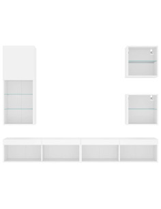 Mobili TV a Muro con LED 5pz Bianchi in Legno Multistrato