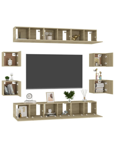 Set di Mobili Porta TV 10 pz Rovere Sonoma in Legno Multistrato