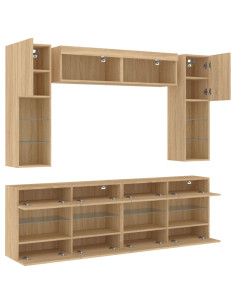 Set Mobili TV a Muro 6 pz con Luci LED Rovere Sonoma 2
