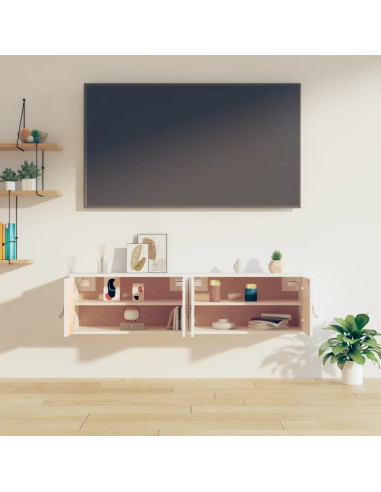 Pensili 2 pz Bianchi 60x30x30 cm in Legno Massello di Pino