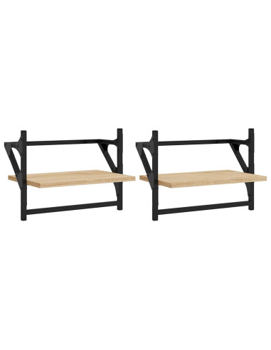 Mensole a Parete con Aste 2pz Rovere Sonoma 40x25x30 cm