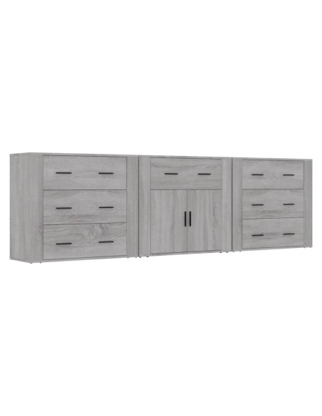 Credenze 3 pz Grigio Sonoma in Legno Multistrato