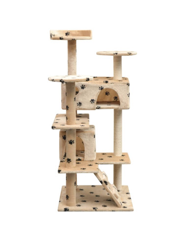 Albero per Gatti Tiragraffi Sisal 125 cm Zampe Stampate Beige