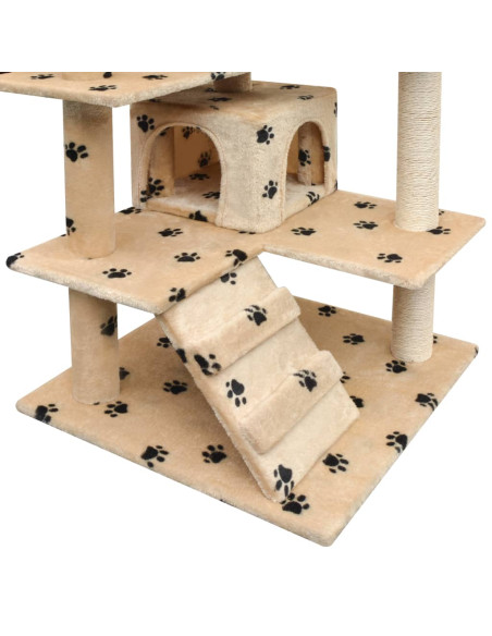Albero per Gatti Tiragraffi Sisal 125 cm Zampe Stampate Beige