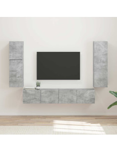 Set mobile TV 4 pcs Grigio cemento Legno multistrato