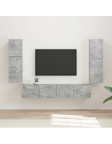 Set mobile TV 4 pcs Grigio cemento Legno multistrato