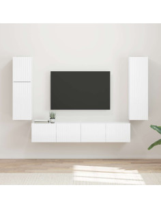 Set mobile TV 4 pcs Bianco Lucido Legno multistrato