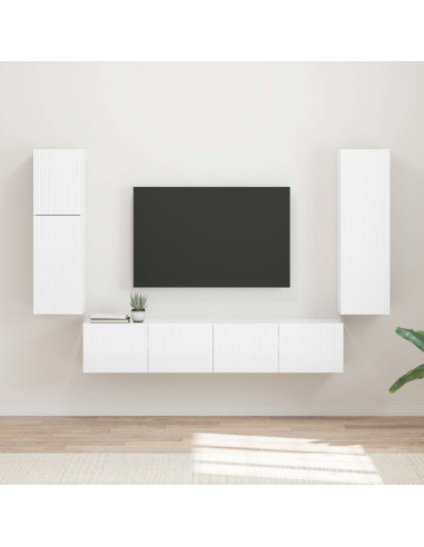 Set mobile TV 4 pcs Bianco Lucido Legno multistrato