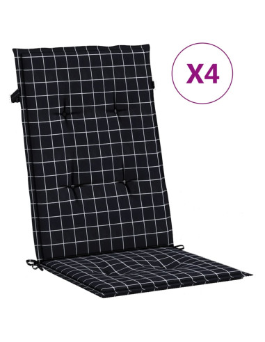 Cuscini per Sedia Schienale Alto 4 pz Neri a Quadri in Tessuto