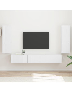 Set mobile TV Montaggio a parete 4 pcs Bianco Legno multistrato