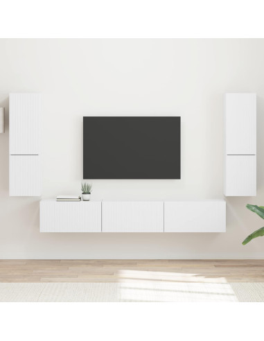 Set mobile TV Montaggio a parete 4 pcs Bianco Legno multistrato