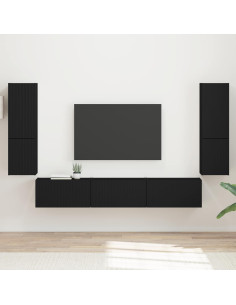 Set mobile TV Montaggio a parete 4 pcs Nero Legno multistrato