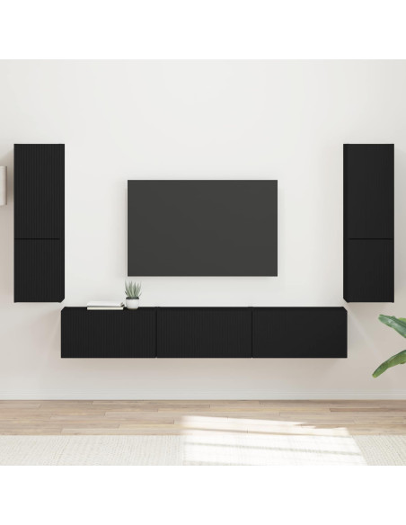 Set mobile TV Montaggio a parete 4 pcs Nero Legno multistrato