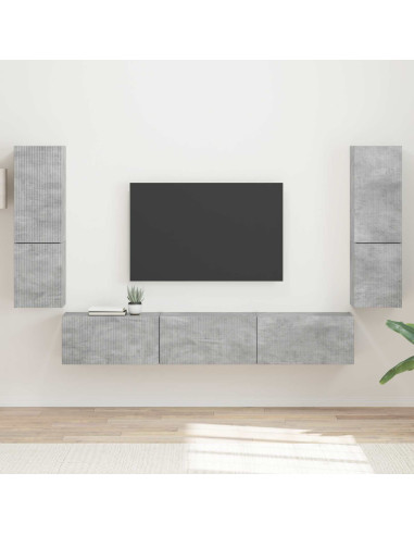 Set mobile TV 4 pcs Grigio cemento Legno multistrato