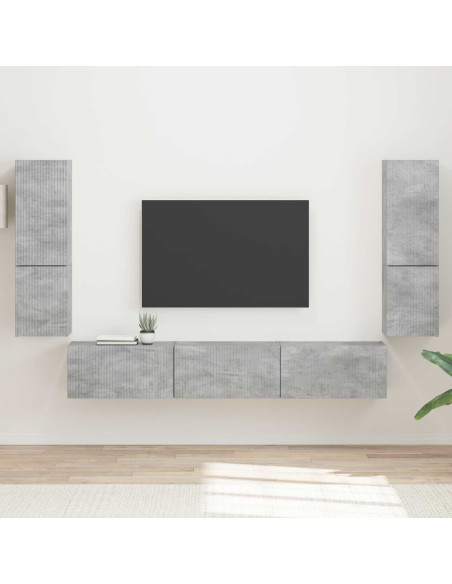 Set mobile TV 4 pcs Grigio cemento Legno multistrato