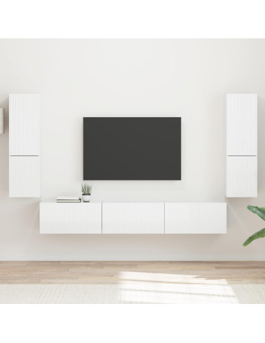 Set mobile TV 4 pcs Bianco Lucido Legno multistrato