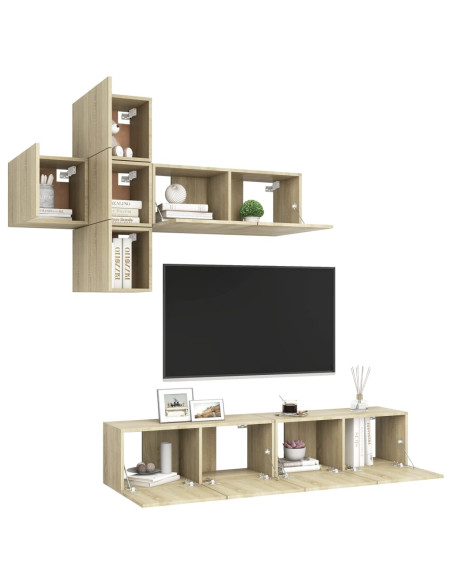 Set di Mobili Porta TV 7 pz Rovere Sonoma in Legno Multistrato