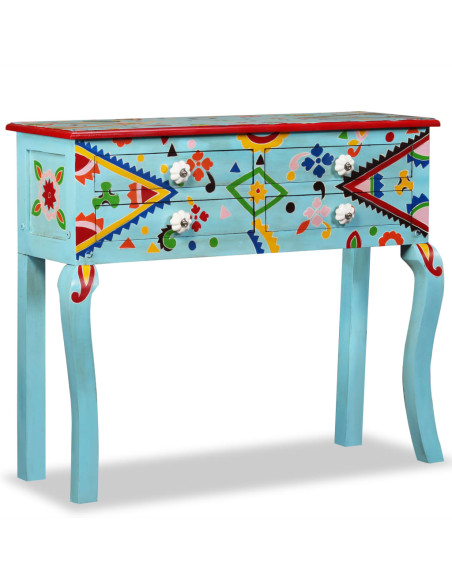 Consolle in Legno Massello di Mango Blu Dipinta a Mano