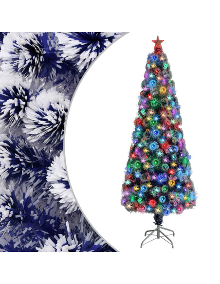 Albero Natale Preilluminato Bianco e Blu 210 cm in Fibra Ottica