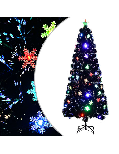 Albero Natale con Fiocchi di Neve a LED Nero 210cm Fibra Ottica