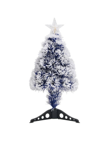 Albero Natale Preilluminato Bianco e Blu 64 cm in Fibra Ottica