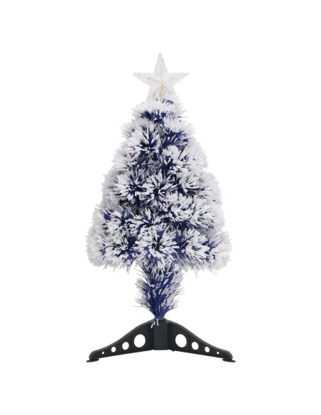Albero Natale Preilluminato Bianco e Blu 64 cm in Fibra Ottica