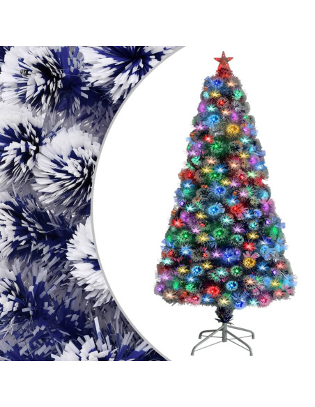 Albero Natale Preilluminato Bianco e Blu 120 cm in Fibra Ottica