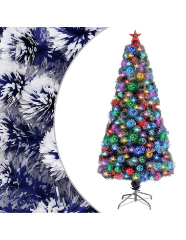 Albero Natale Preilluminato Bianco e Blu 150 cm in Fibra Ottica