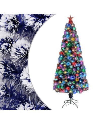 Albero Natale Preilluminato Bianco e Blu 180 cm in Fibra Ottica