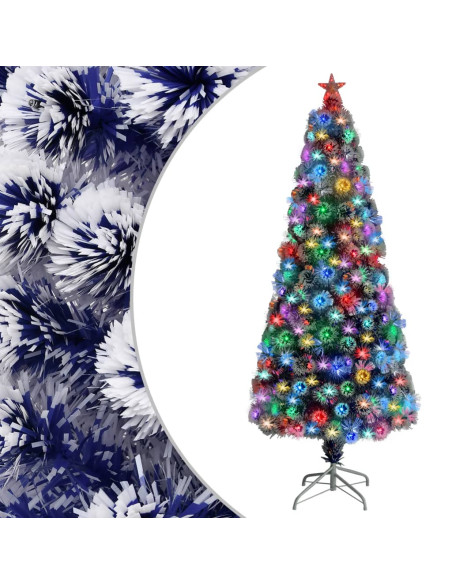 Albero Natale Preilluminato Bianco e Blu 180 cm in Fibra Ottica