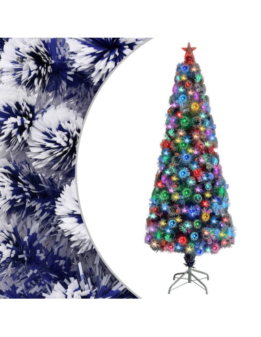 Albero Natale Preilluminato Bianco e Blu 240 cm in Fibra Ottica