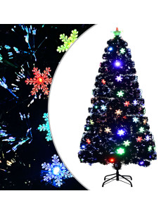 Albero Natale con Fiocchi di Neve a LED Nero 120cm Fibra Ottica