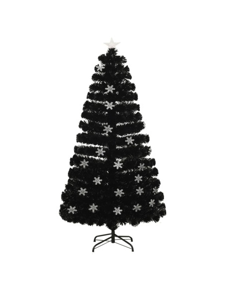 Albero Natale con Fiocchi di Neve a LED Nero 120cm Fibra Ottica