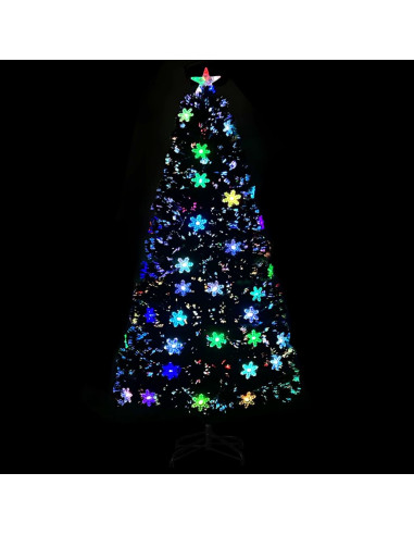 Albero Natale con Fiocchi di Neve a LED Nero 120cm Fibra Ottica